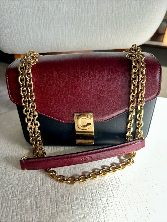 Celine Handbags - Celine C Bag in Burgundy & Black Leather with Gold Hardware